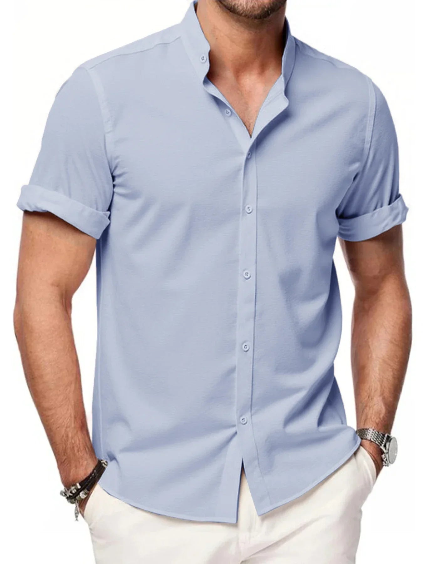 Elegante camisa de lino de manga corta