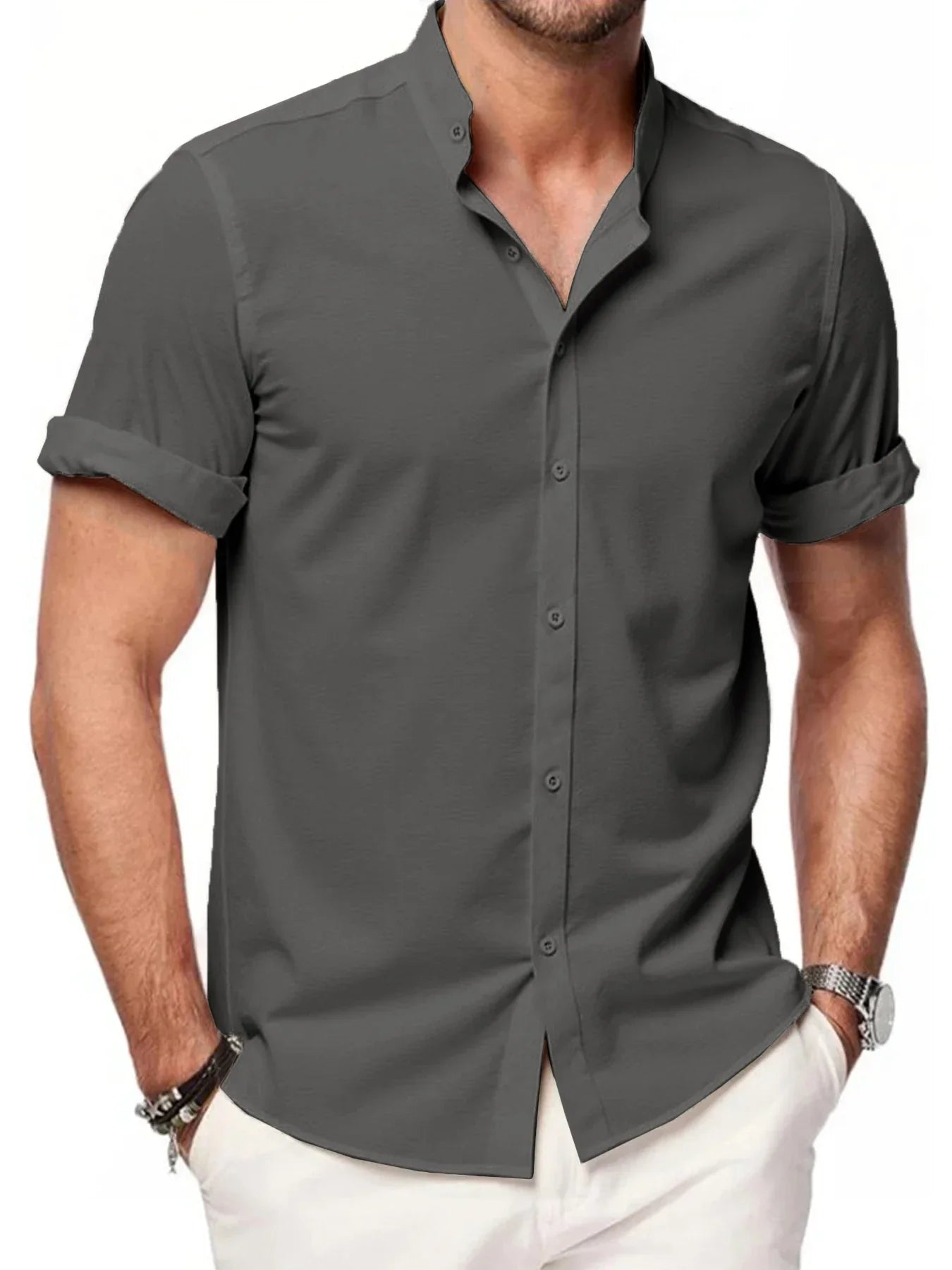 Elegante camisa de lino de manga corta