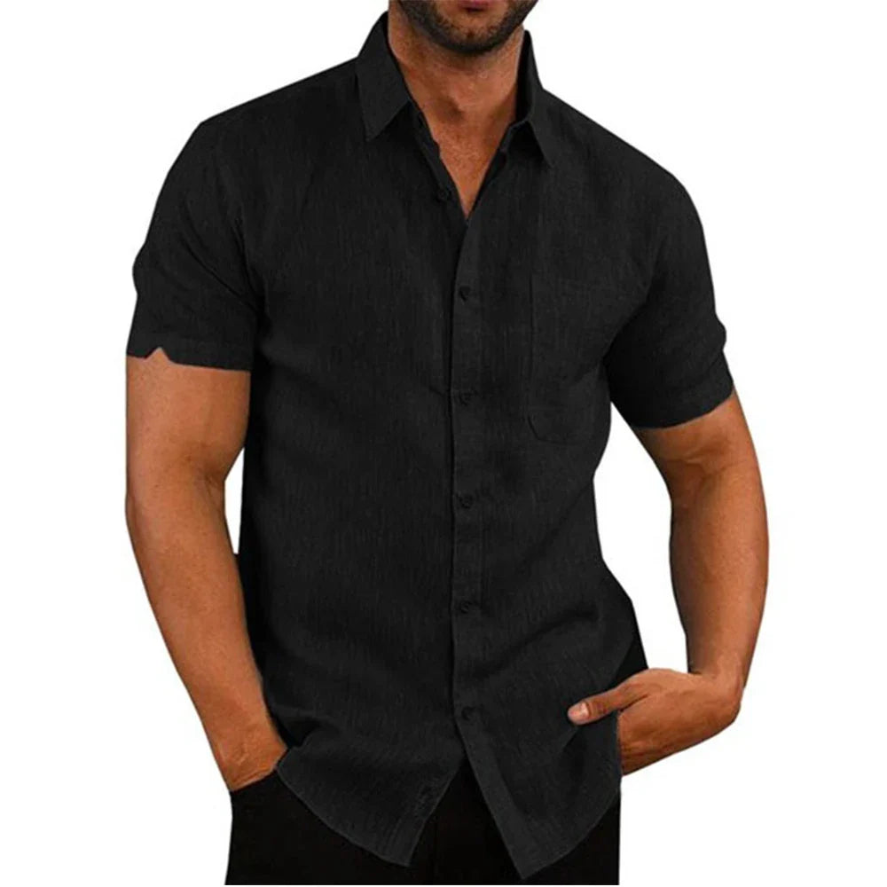 Camisa de algodón y lino de manga corta