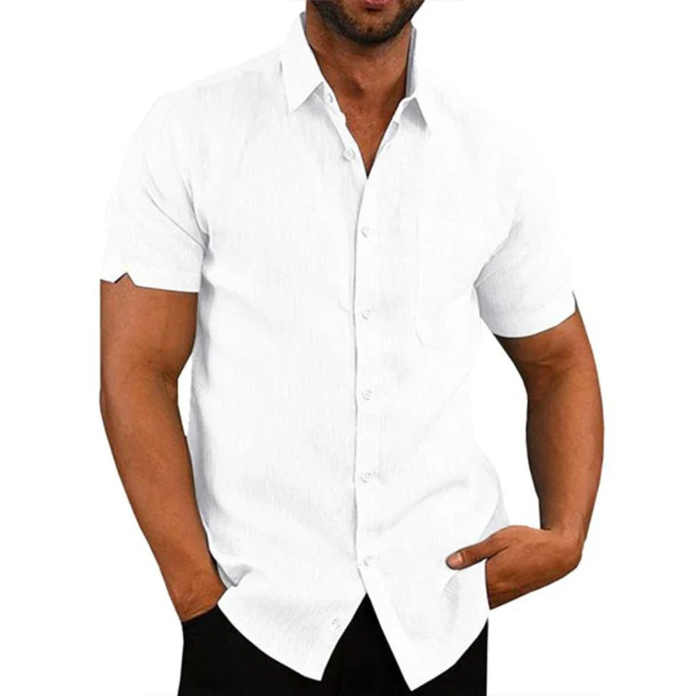 Camisa de algodón y lino de manga corta