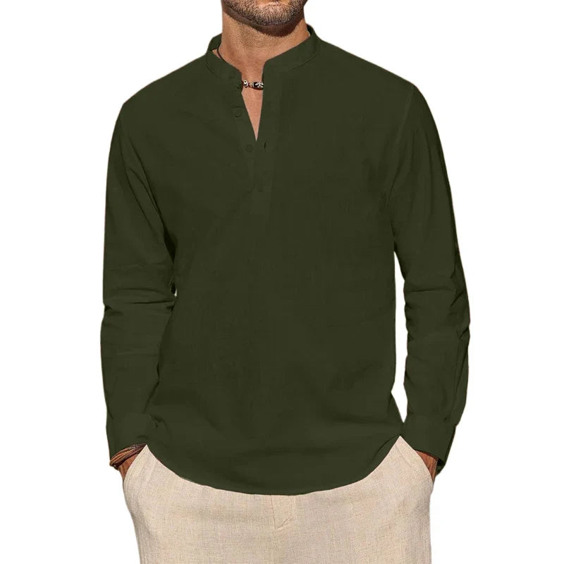 Elegante camiseta Henley de algodón