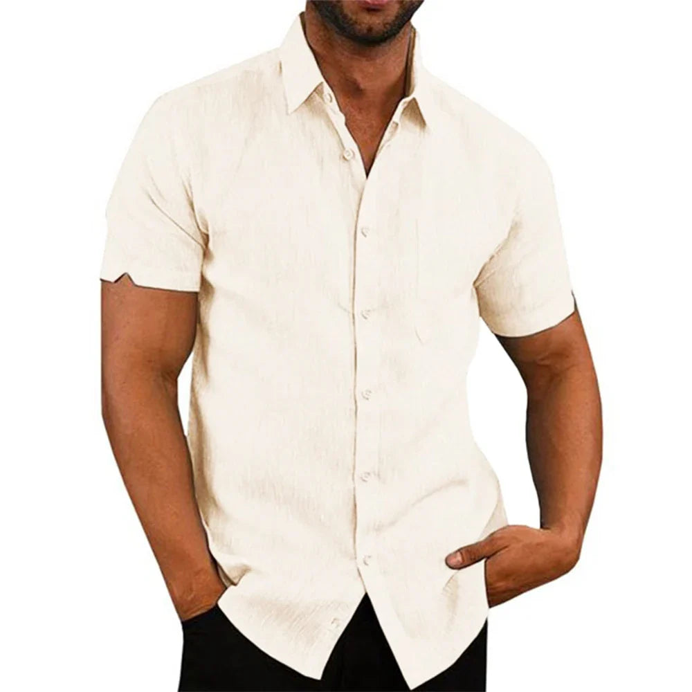 Camisa de algodón y lino de manga corta